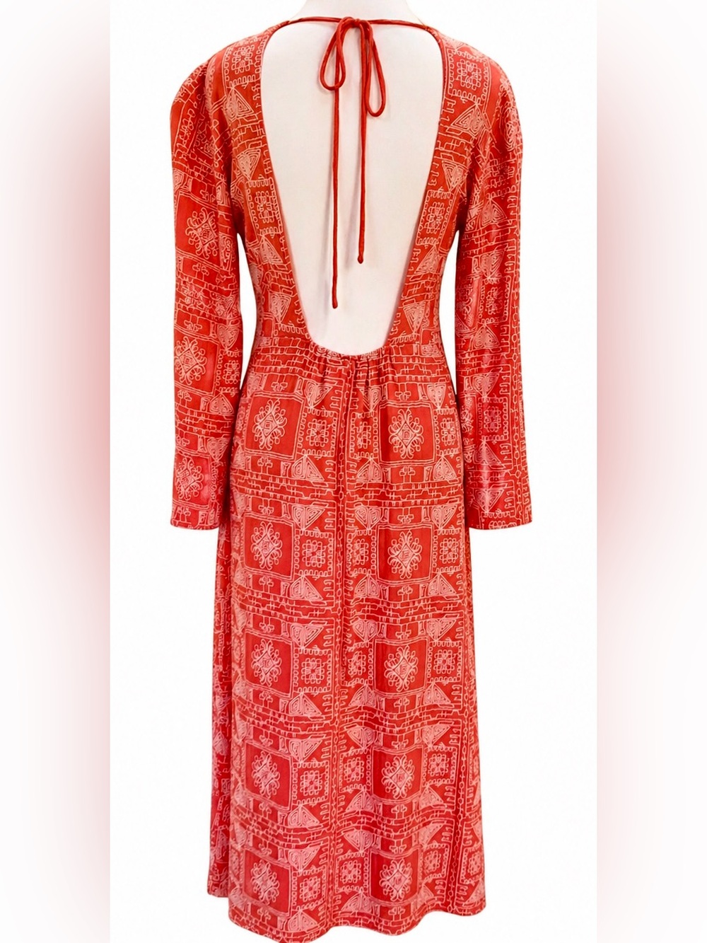 Zara Open Back Maxi Dress Orange Embroidered Boho Festival XS